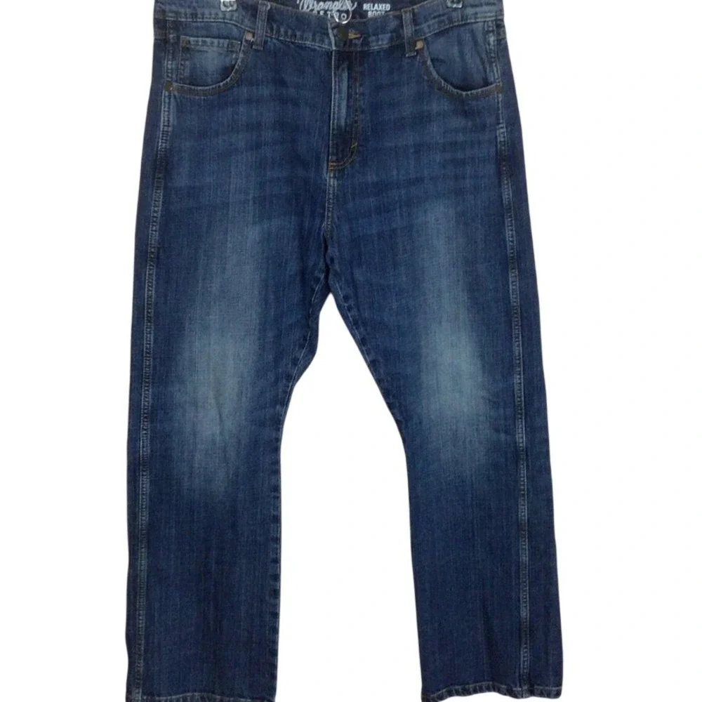Mens Wrangler Blue Relaxed Boot Jeans Classic Style Size 36/32